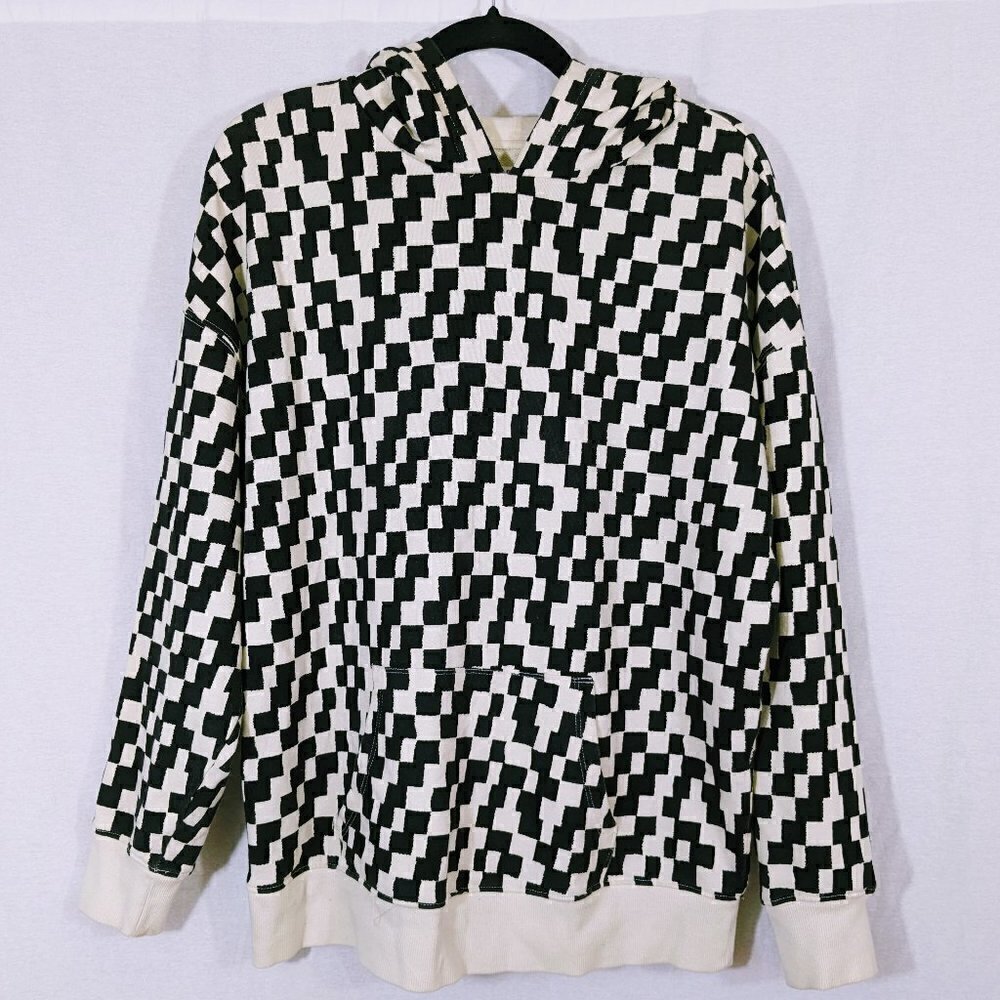 BP. Ivory & Black Checkerboard Print Hoodie Size M